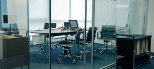 Glass partitions in office